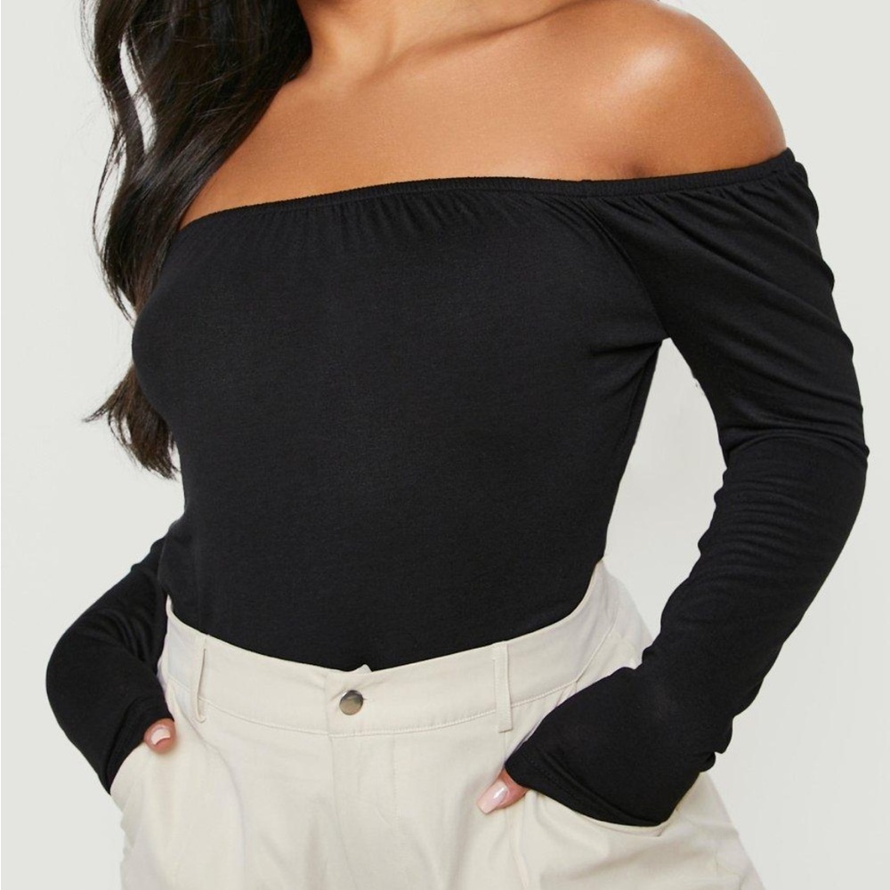 🖤 Boohoo Plus Basic Off the Shoulder Long Sleeve Bodysuit - New With Tags!